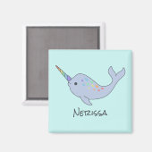Rainbow Narwhal Name Square Magnet (Vorderseite/Rückseite)
