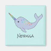 Rainbow Narwhal Name Square Magnet (Vorne)