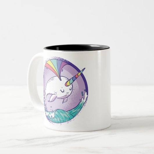 Rainbow Narwhale Zweifarbige Tasse (Vorderseite Links)