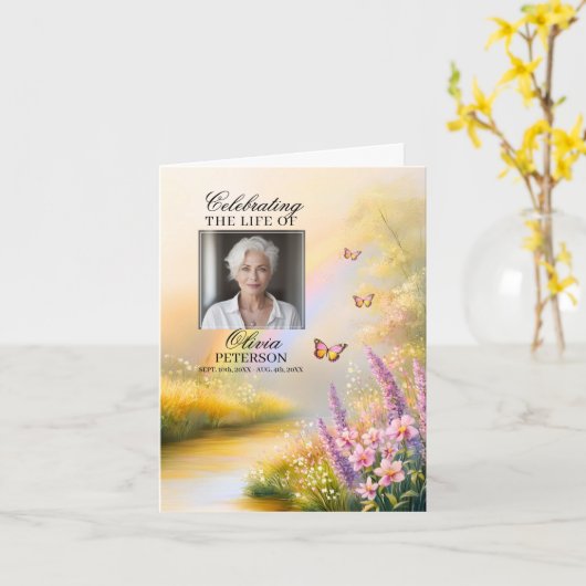 Rainbow Nature Butterflies Begräbnisprogramm | FOT Karte (Gelbe Blume)