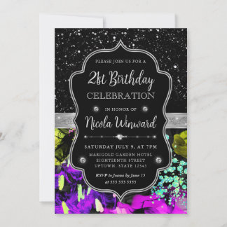 Rainbow Neon Abstrakt Glitzer 21. Geburtstag Einladung