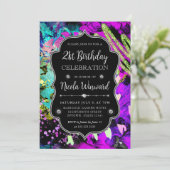 Rainbow Neon Abstrakt Glitzer 21. Geburtstag Einladung (Stehend Vorderseite)