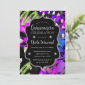 Rainbow Neon Abstrakt Glitzer Quinceanera Einladung (Stehend Vorderseite)