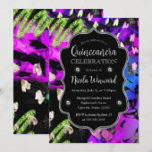 Rainbow Neon Abstrakt Glitzer Quinceanera Einladung (Vorne/Hinten)