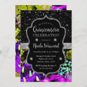 Rainbow Neon Abstrakt Glitzer Quinceanera Einladung (Vorne/Hinten)