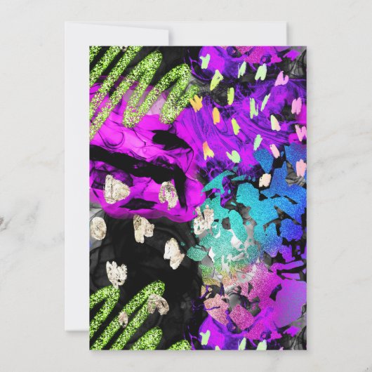 Rainbow Neon Abstrakter Glitzer Frame Quinceanera Einladung (Rückseite)