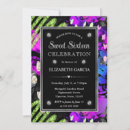 Rainbow Neon Abstrakter Glitzer Rahmen Sweet 16 Einladung