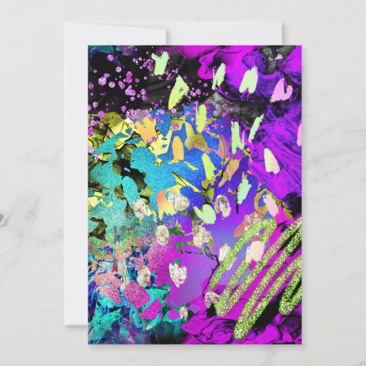 Rainbow Neon Abstrakter Glitzer Sweet 16 Einladung (Rückseite)