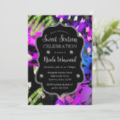 Rainbow Neon Abstrakter Glitzer Sweet 16 Einladung (Stehend Vorderseite)