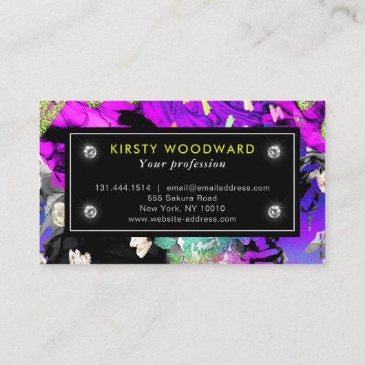 Rainbow Neon Abstrakter Glitzer Visitenkarte (Rückseite)