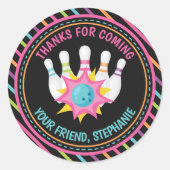 Rainbow Neon Bowling Birthday Party Danke Runder Aufkleber (Vorderseite)