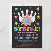 Rainbow Neon Bowling Birthday Party Einladung (Vorderseite)