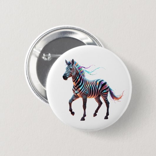 Rainbow Neon Fantasy Zebra Button (Vorne & Hinten)