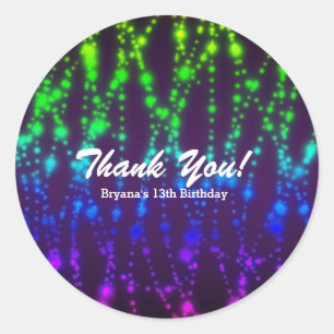 Rainbow Neon Lights Sparkle Geburtstagsparty Runder Aufkleber