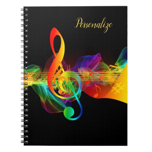 Rainbow Neon Musiknote Journal Spiral Notebook Notizblock (Vorderseite)