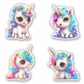 Rainbow Neon Pastel Kawaii Chibi Baby Unicorn Aufkleber (Vorderseite)