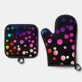 Rainbow Neon Polka Dots Ofenhandschuh & Topflappen-Set