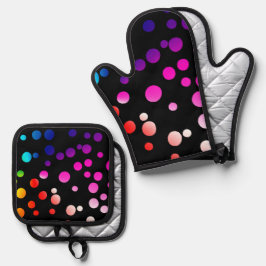 Rainbow Neon Polka Dots Ofenhandschuh & Topflappen-Set