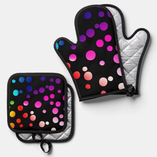 Rainbow Neon Polka Dots Ofenhandschuh & Topflappen-Set (Vorderseite/Rückseite)