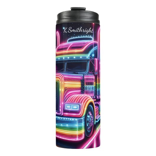 Rainbow Neon Semi Truck Space Thermosbecher (Vorderseite)