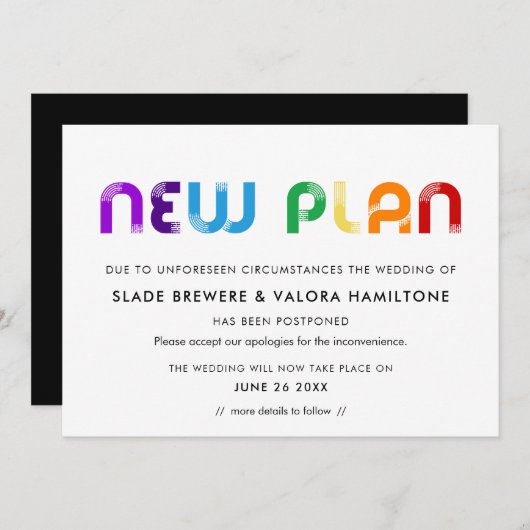 Rainbow Neuer Plan aufgeschoben Hochzeitkarte Einladung (Vorne/Hinten)