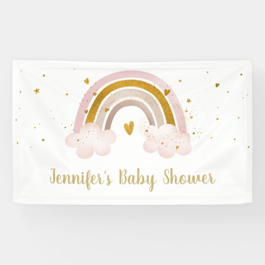 Rainbow Neutral Gold Pastel Baby Dusche Banner (Horizontal)