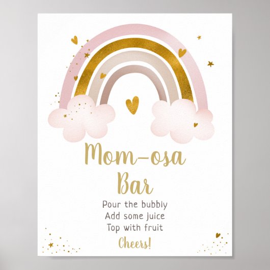 Rainbow Neutral Gold Pastel Baby Dusche Mimosa Bar Poster (Vorne)