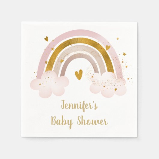 Rainbow Neutral Gold Pastel Baby Dusche Serviette (Vorderseite)