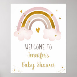 Rainbow Neutral Gold Pastel Baby Dusche Willkommen Poster