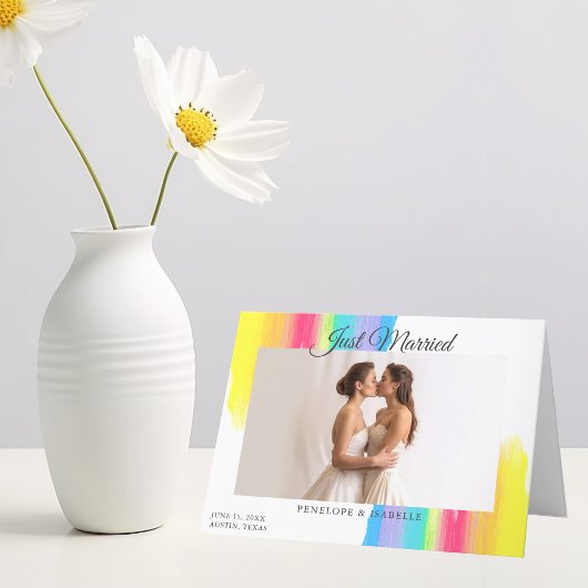 Rainbow New Foto Modern Just Married Wedding Ankündigung