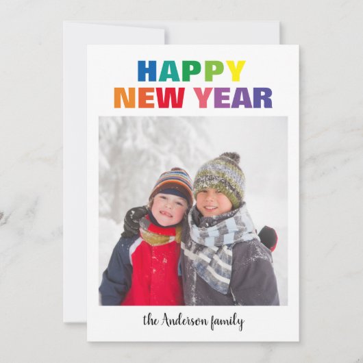 Rainbow New Year Foto - Weihnachtskarte Einladung (Vorderseite)