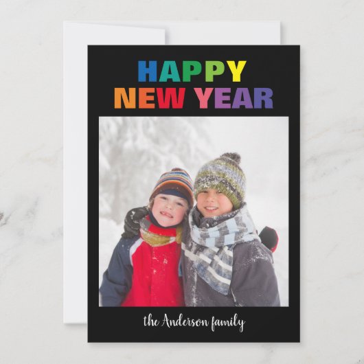 Rainbow New Year Foto - Weihnachtskarte Einladung (Vorderseite)