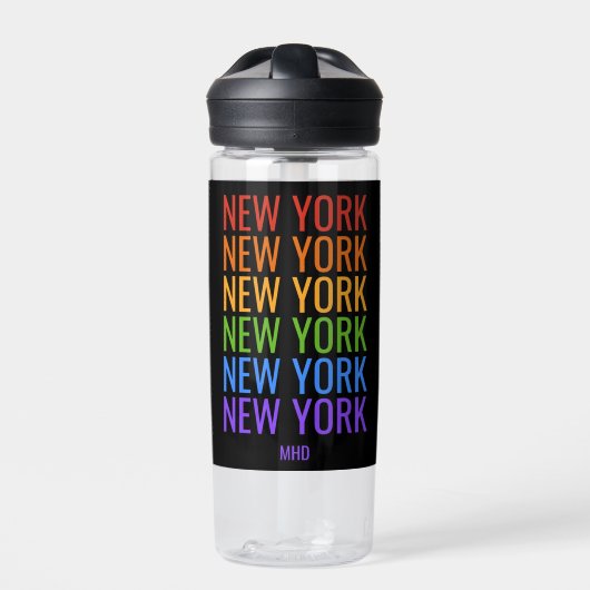Rainbow NEW YORK Custom Monogramm Trinkflasche (Vorderseite)