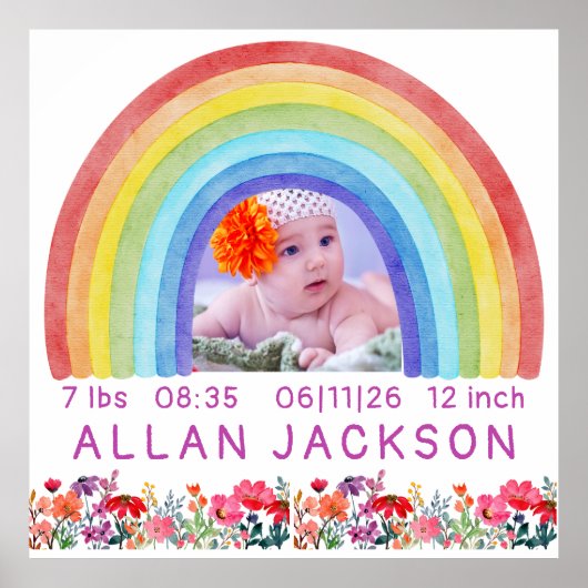 Rainbow Newborn Foto personalisiert Baby Gift Poster (Vorne)