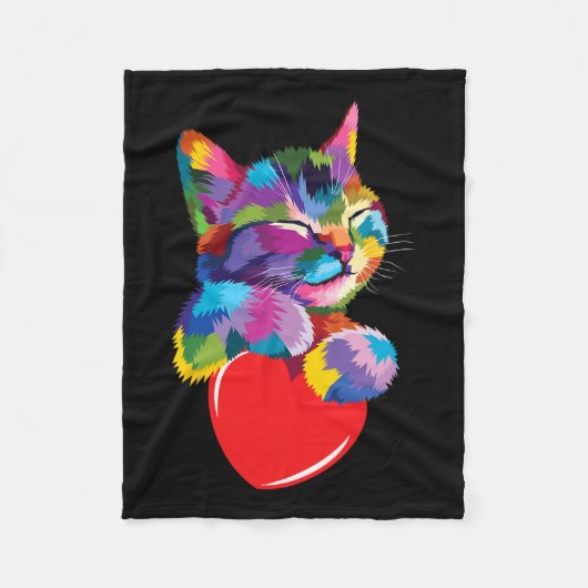 Rainbow Niedlich Cat Hugging Valentine Heart Kitty Fleecedecke (Vorderseite)