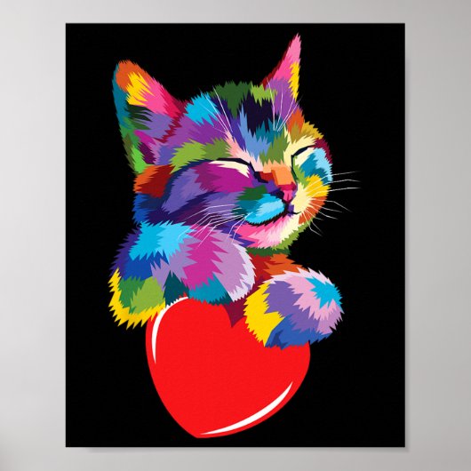 Rainbow Niedlich Cat Hugging Valentine Heart Kitty Poster (Vorne)