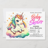 Rainbow Niedlich Editable Unicorn Kinderdusche Einladung (Vorderseite)