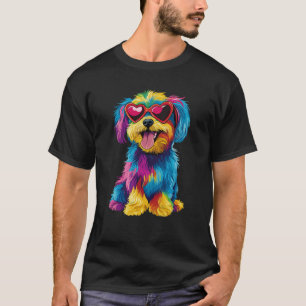 Rainbow Niedlich Hunde mit Brillen Herz Welpe Lieb T-Shirt