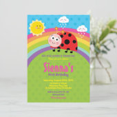 Rainbow Niedlich Ladybug 1st Birthday Party Girl Einladung (Stehend Vorderseite)
