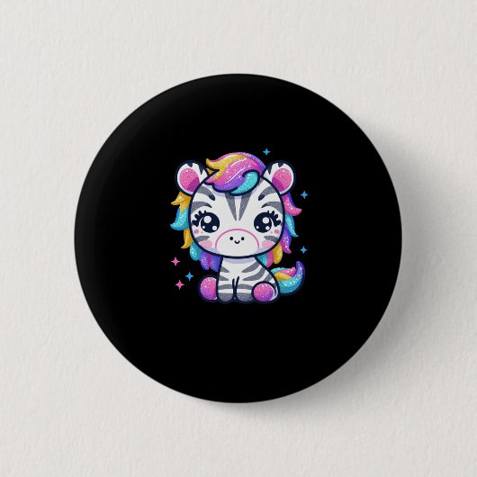 Rainbow Niedlich Zebra Sticker Button (Vorderseite)