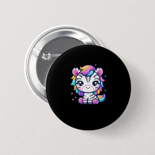 Rainbow Niedlich Zebra Sticker Button (Vorne & Hinten)