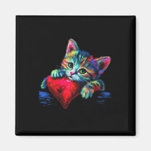 Rainbow Niedliche Katze, die Herzkätzchen umarmt, Magnet