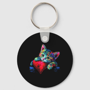 Rainbow Niedliche Katze, die Herzkätzchen umarmt,  Schlüsselanhänger