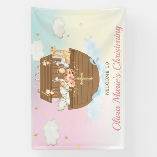 Rainbow Noahs Ark Christening Baptismus Hintergrun Banner (Vertikal)
