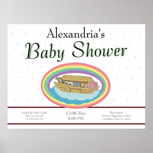 Rainbow Noahs Einladung zur Ark Baby Shower Poster (Vorne)