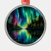 Rainbow Northern Lights Reflektion über Wasser Ornament Aus Metall (Vorne)