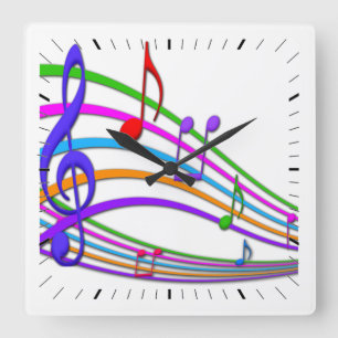 Rainbow Notes Music Wall Clock Quadratische Wanduhr