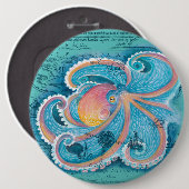 Rainbow Octopus Aquamarine Vintage Karte Button (Vorne & Hinten)