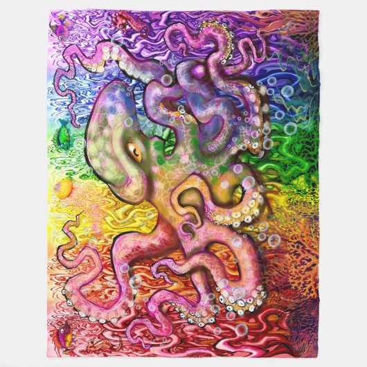 Rainbow Octopus Fleece Blanket (Vorderseite)