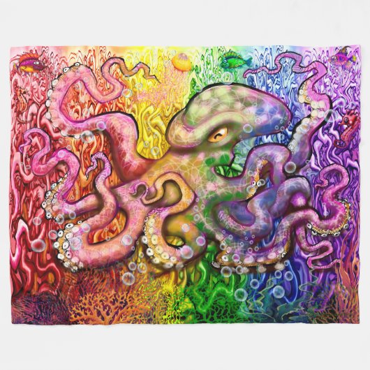 Rainbow Octopus Fleece Blanket (Vorderseite (Horizontal))
